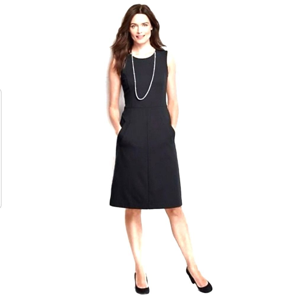 Lands' End Black Stretch Scuba Knit Sleeveless Bodycon Dress Size 8 With Pockets